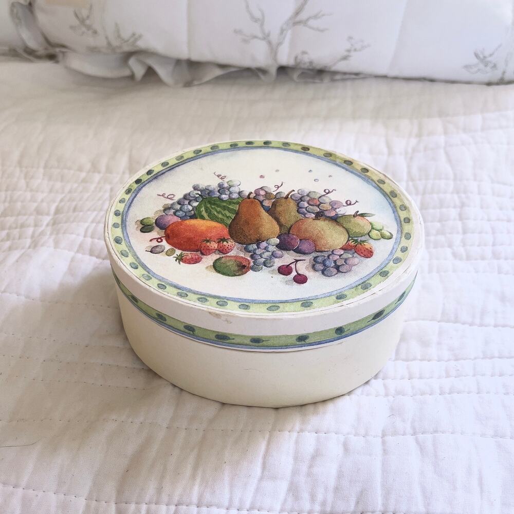 Vintage 1990s Oval Gift Box Jubilee 1993 Fruit Basket Trinket Present